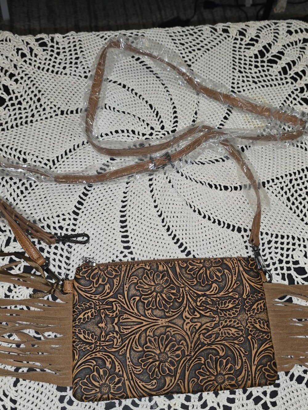 Montana West Tooled Western Crossbody With Fringe Nwt